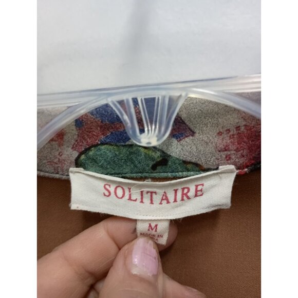 Solitaire Anthropologie Womens Faux Suede Floral Jacket Medium Blue Open BOHO - Picture 4 of 9